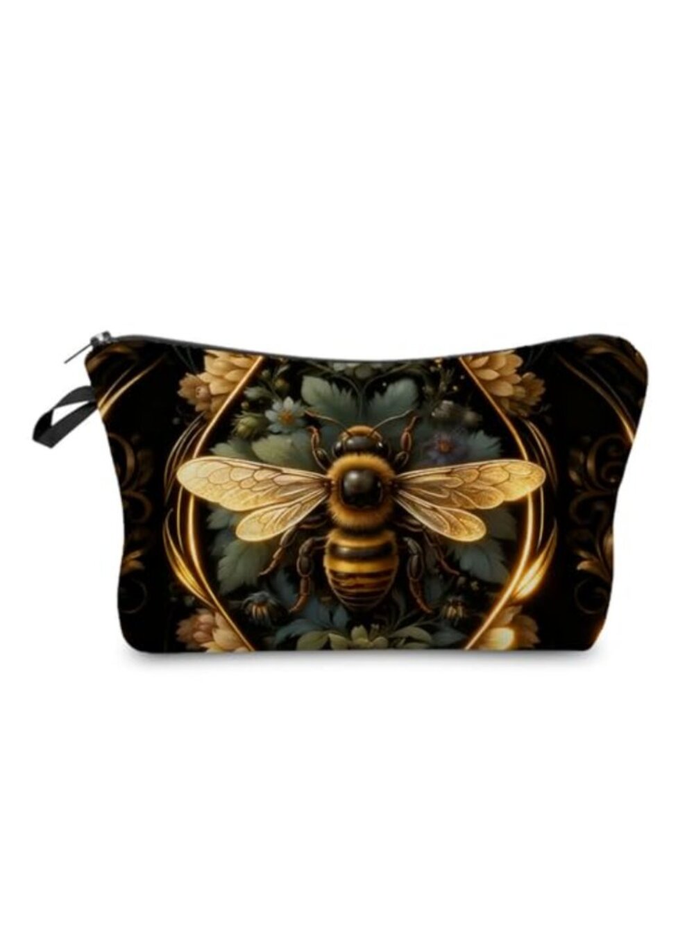 Vintage Golden Bee Polyester Makeup Bag Small Zipper Cosmetic Pouch Travel